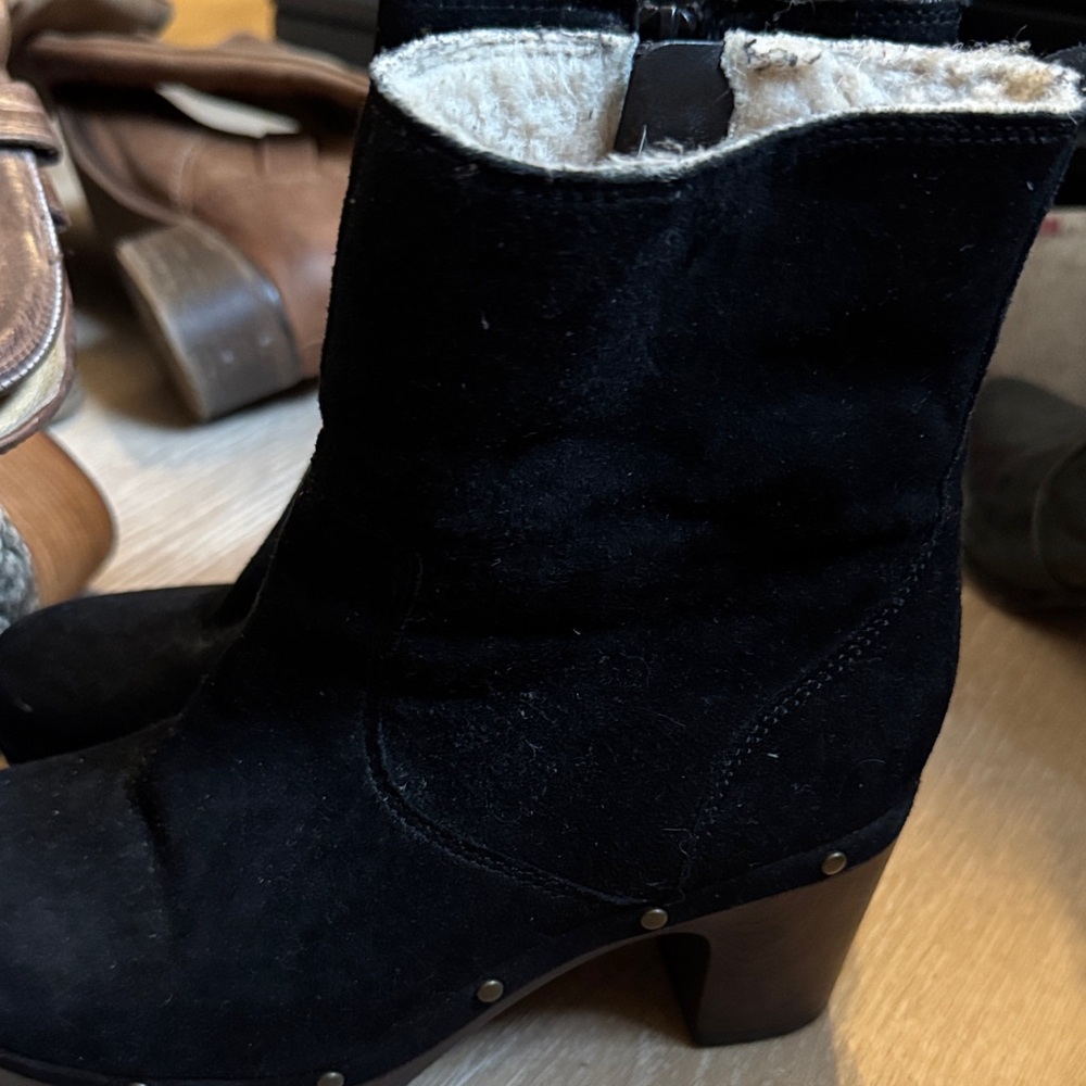 Clarks Black Heeled Boots with Shearling Lining